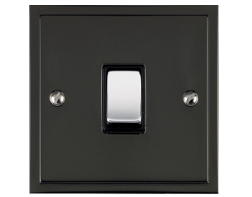 M Marcus Electrical Elite Stepped Plate 1 Gang Switch, Black Nickel & Polished Chrome, Black  Trim - S06.800.PCBK